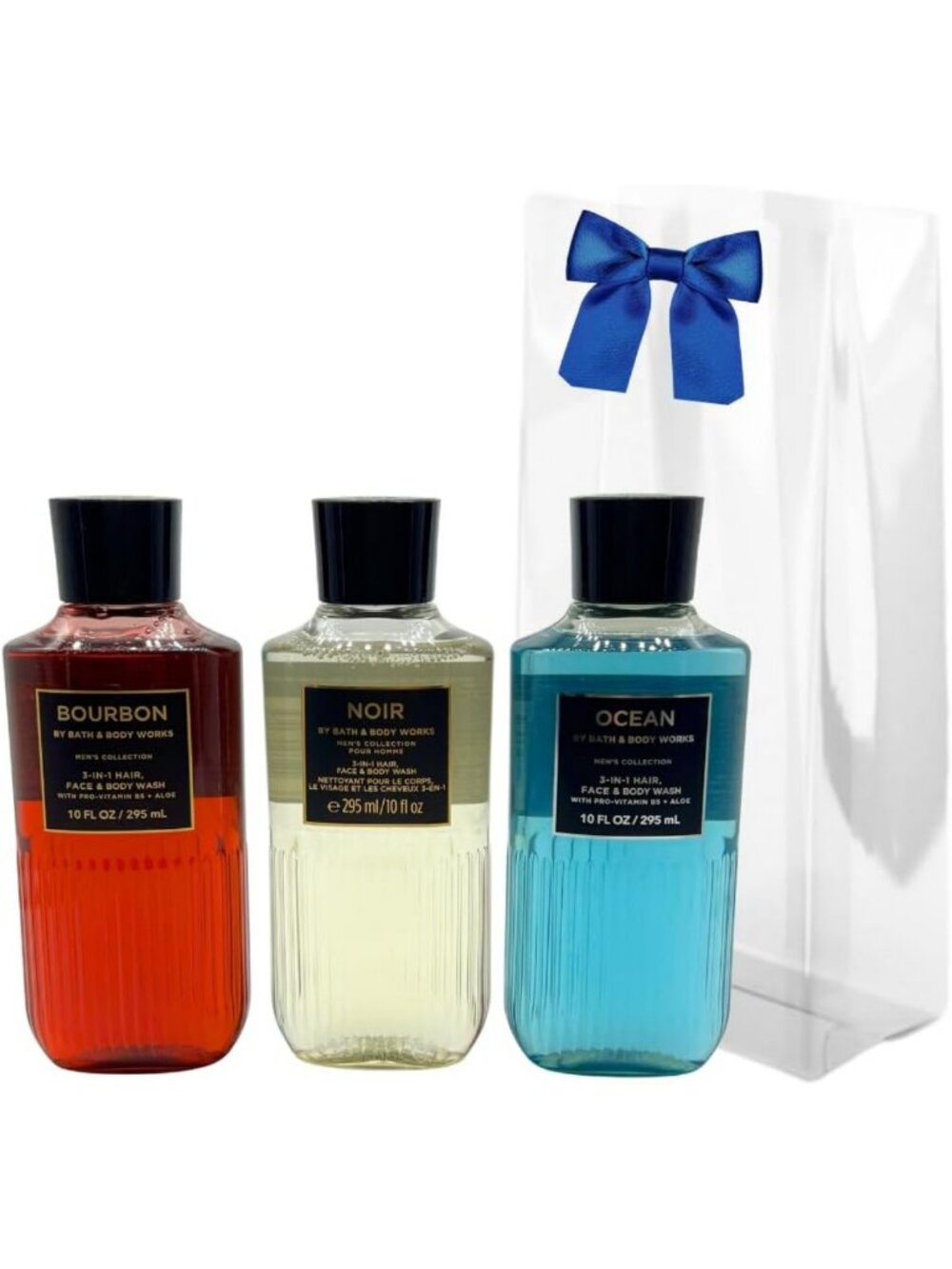 Men's 3-in-1 Hair, Face & Body Wash Gift Set - Bourbon, Noir, Ocean Scents - 3